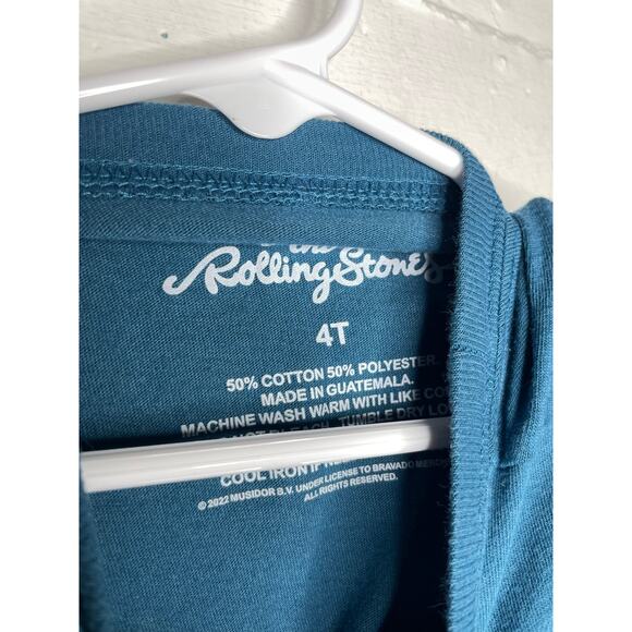 The Rolling Stones 4T Toddler Band T Shirt Blue Lips Tongue American Flag - Picture 2 of 4